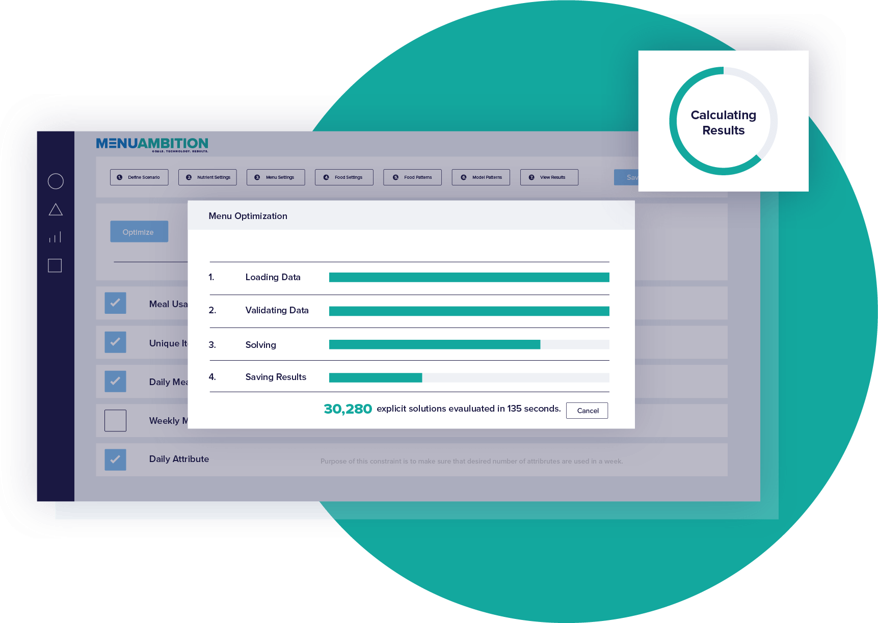 MenuAmbition automatically generating an optimized cycle menu on a dashboard